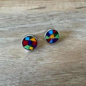 Colorful Circular Vintage Aztec Earrings 925 Sterling Silver